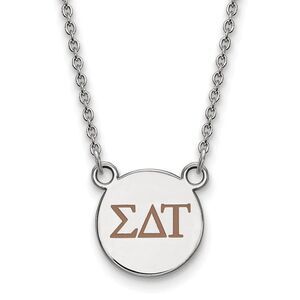 Sterling Silver Sigma Delta Tau Small Lt Brown Enamel Greek Necklace